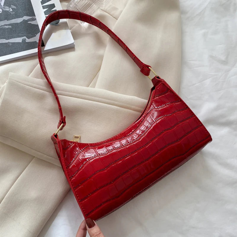 Borsa Sottospalla Donna Effetto Coccodrillo - Baguette Bag in Pelle PU Fashion