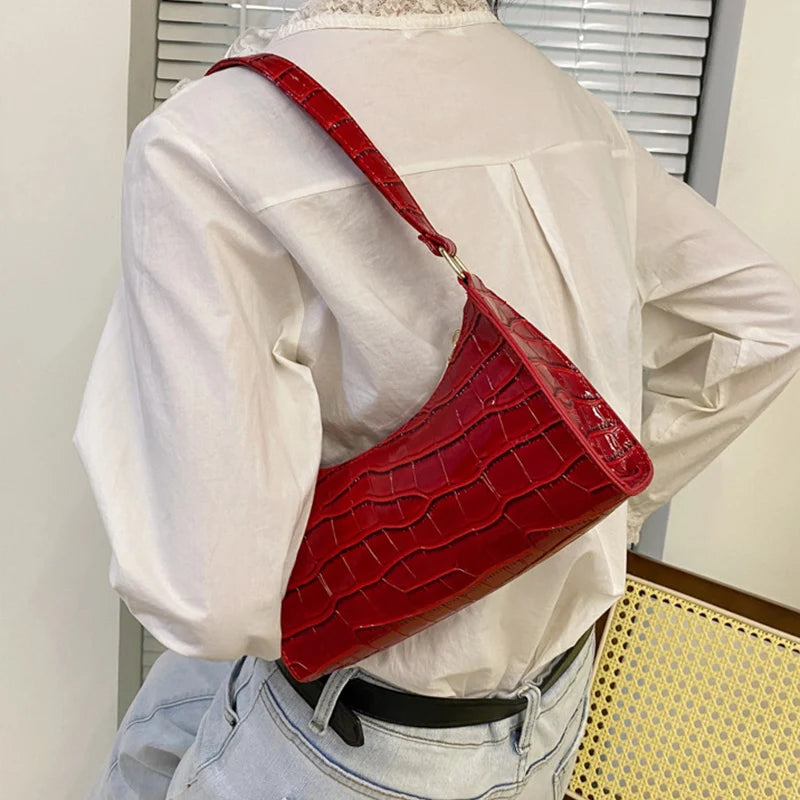 Borsa Sottospalla Donna Effetto Coccodrillo - Baguette Bag in Pelle PU Fashion
