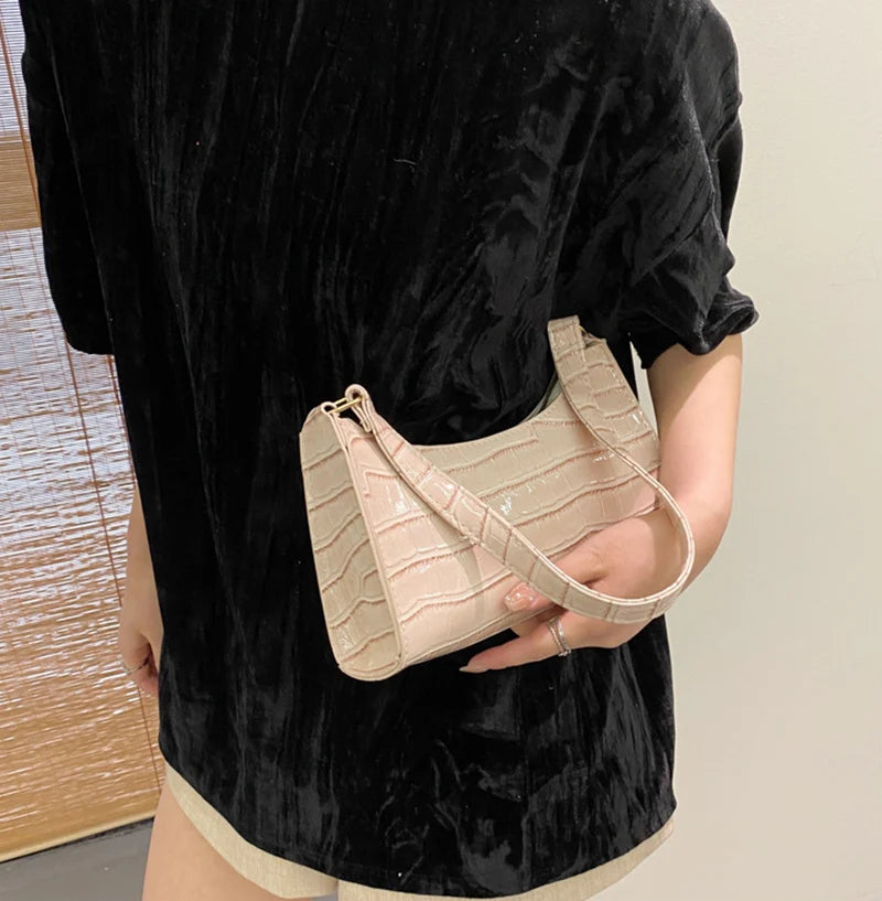 Borsa Sottospalla Donna Effetto Coccodrillo - Baguette Bag in Pelle PU Fashion