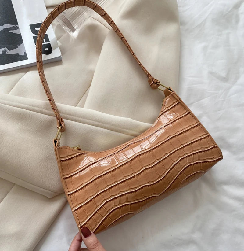 Borsa Sottospalla Donna Effetto Coccodrillo - Baguette Bag in Pelle PU Fashion