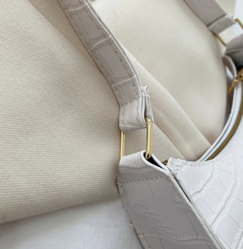 Borsa Sottospalla Donna Effetto Coccodrillo - Baguette Bag in Pelle PU Fashion