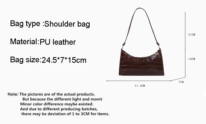 Borsa Sottospalla Donna Effetto Coccodrillo - Baguette Bag in Pelle PU Fashion