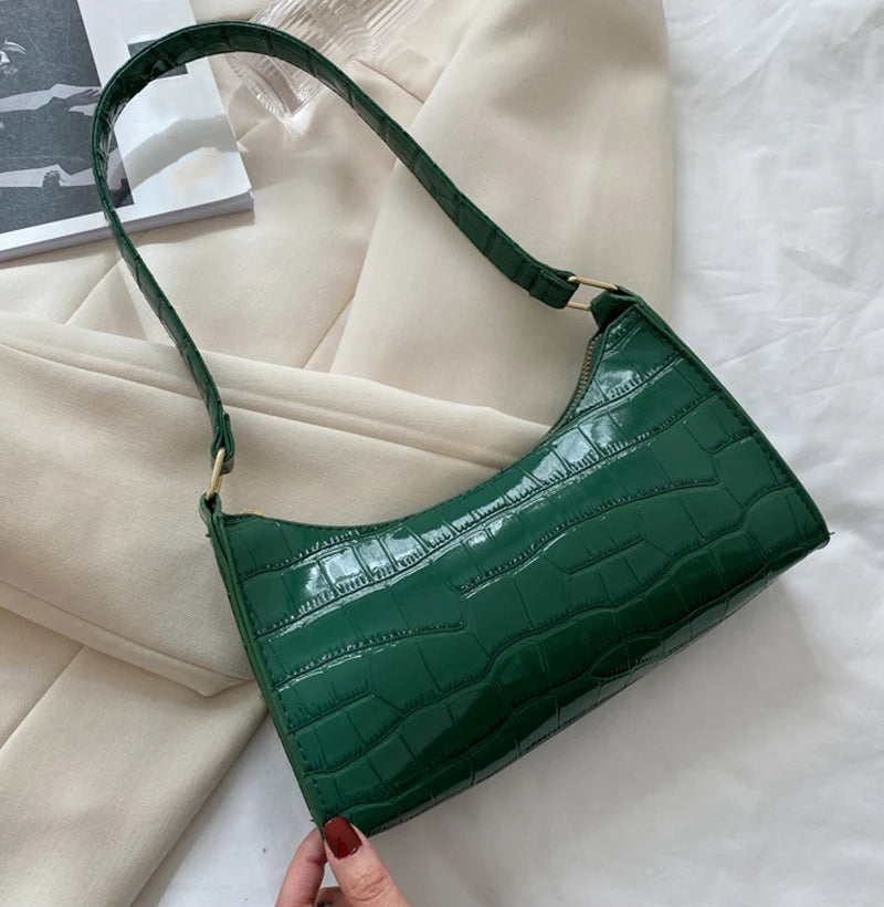 Borsa Sottospalla Donna Effetto Coccodrillo - Baguette Bag in Pelle PU Fashion