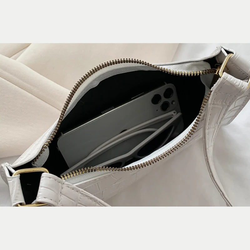 Borsa Sottospalla Donna Effetto Coccodrillo - Baguette Bag in Pelle PU Fashion