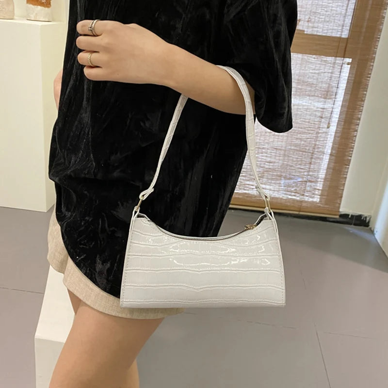Borsa Sottospalla Donna Effetto Coccodrillo - Baguette Bag in Pelle PU Fashion