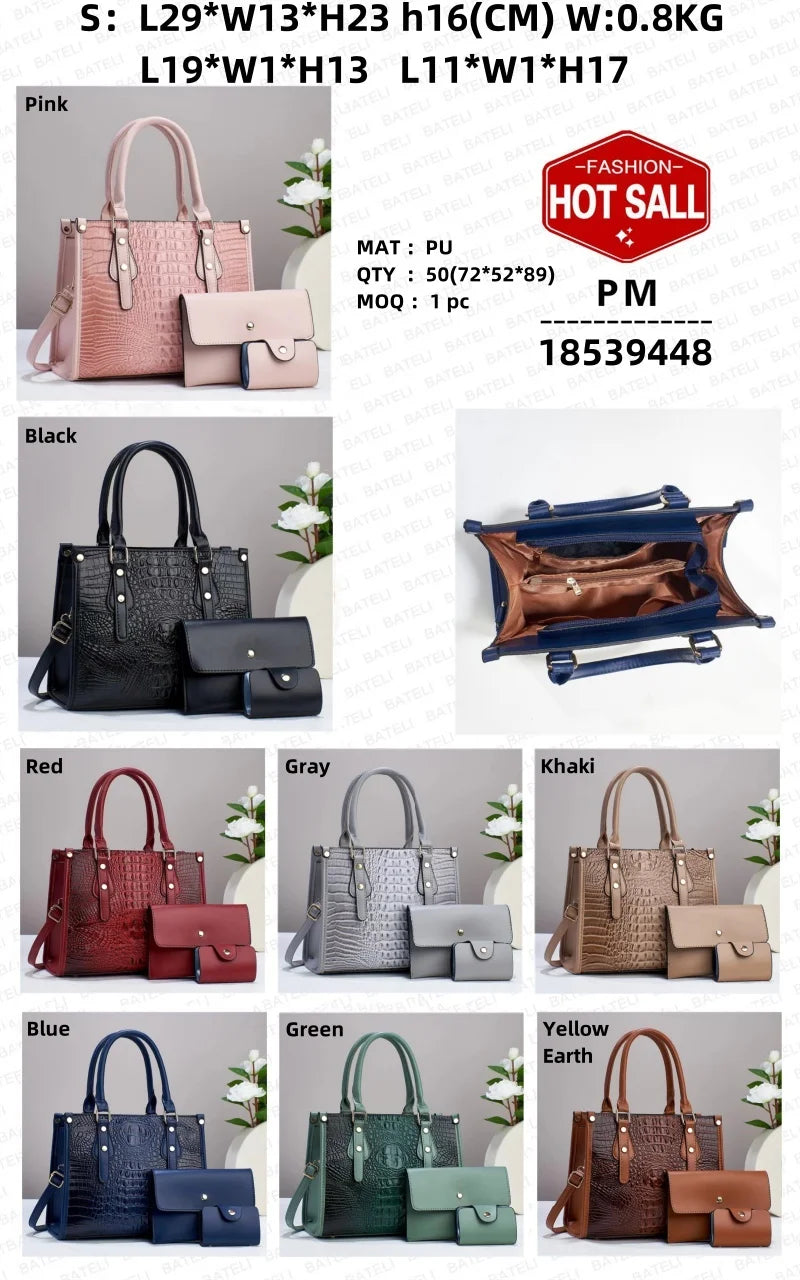 Set Borse Donna Effetto Coccodrillo - Tre Pezzi Elegante e Versatile