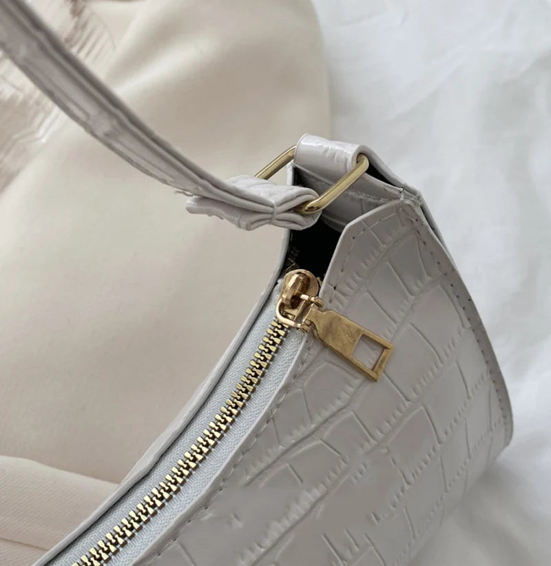 Borsa Sottospalla Donna Effetto Coccodrillo - Baguette Bag in Pelle PU Fashion
