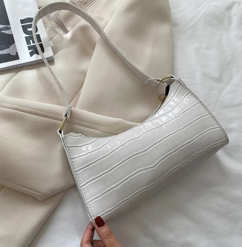 Borsa Sottospalla Donna Effetto Coccodrillo - Baguette Bag in Pelle PU Fashion