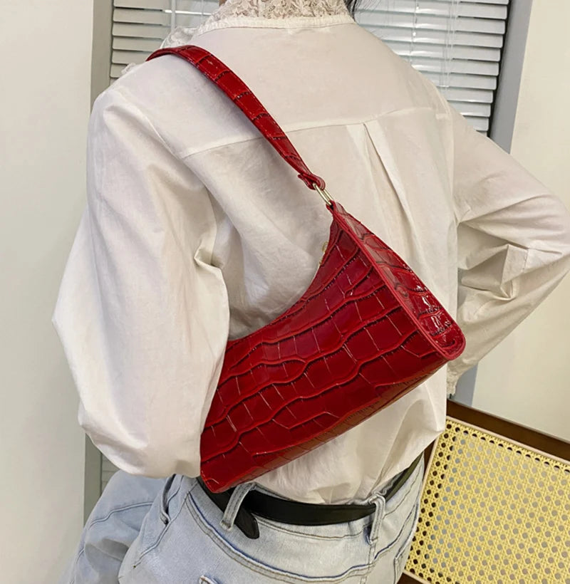 Borsa Sottospalla Donna Effetto Coccodrillo - Baguette Bag in Pelle PU Fashion