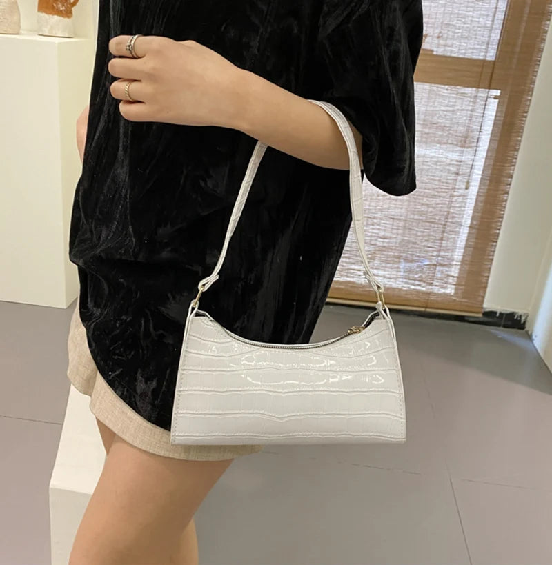Borsa Sottospalla Donna Effetto Coccodrillo - Baguette Bag in Pelle PU Fashion