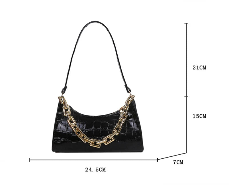 Borsa Sottospalla Donna Effetto Coccodrillo - Baguette Bag in Pelle PU Fashion