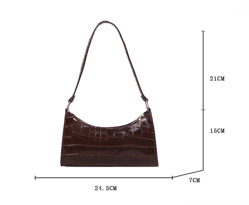 Borsa Sottospalla Donna Effetto Coccodrillo - Baguette Bag in Pelle PU Fashion