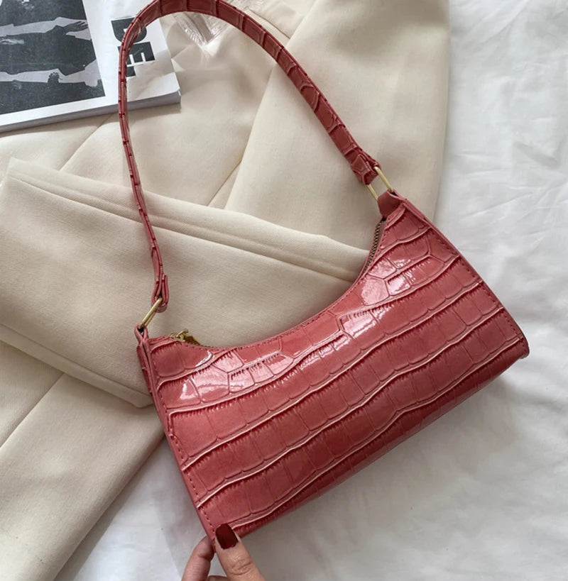 Borsa Sottospalla Donna Effetto Coccodrillo - Baguette Bag in Pelle PU Fashion