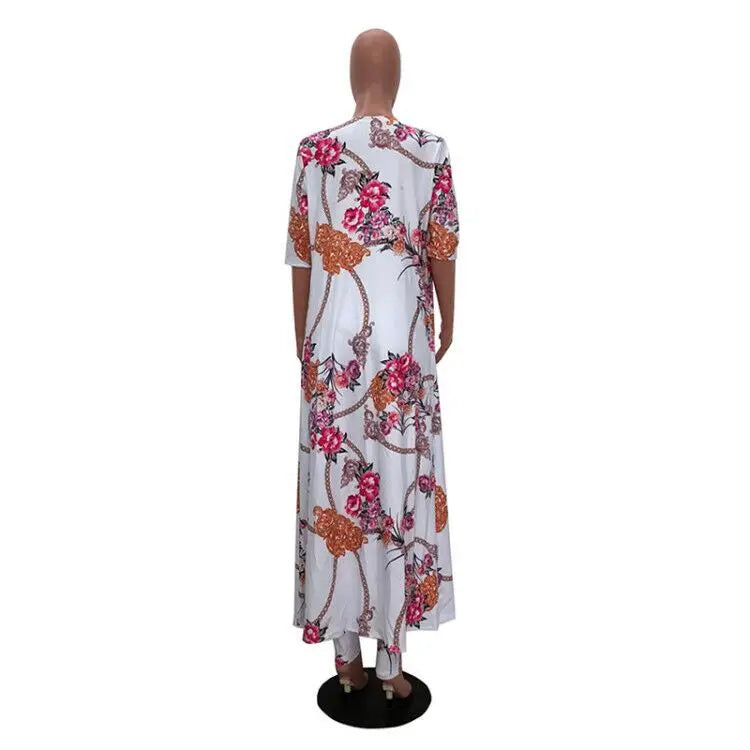 Completo Estivo Donna Due Pezzi - Cardigan Lungo e Pantaloni Aderenti Stile Boho Casual