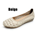 WOIZGIC Mother Women Shoes Sandals Flats Hollow Out Genuine Leather Slip On Loafers Soft Summer Beach Vintage Plus Size 42 43