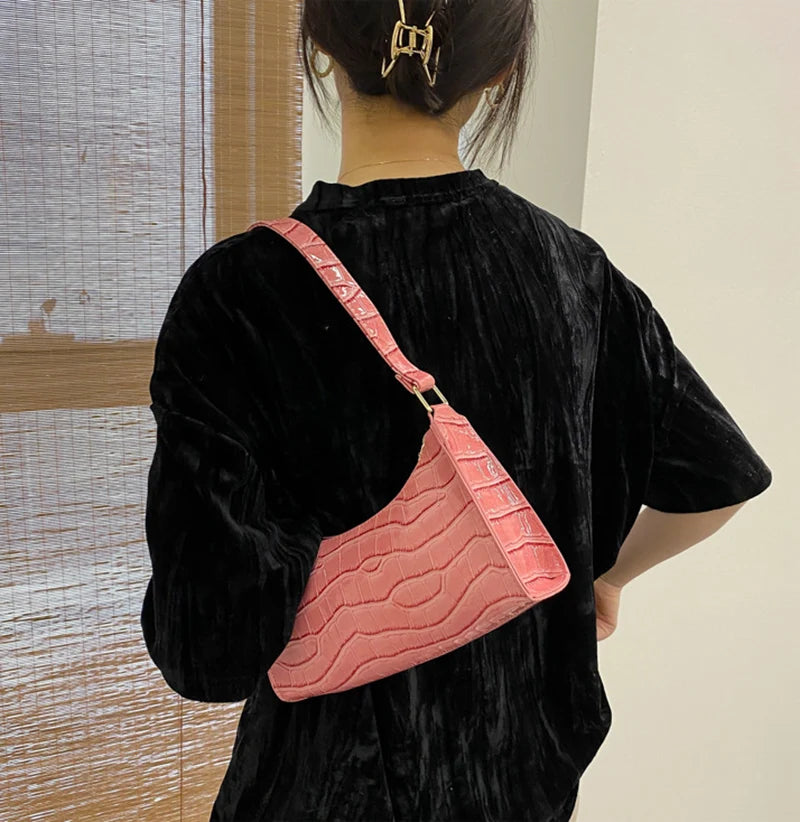 Borsa Sottospalla Donna Effetto Coccodrillo - Baguette Bag in Pelle PU Fashion