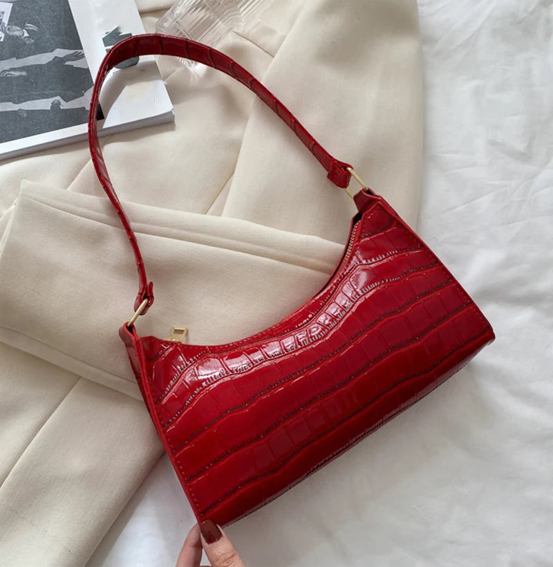 Borsa Sottospalla Donna Effetto Coccodrillo - Baguette Bag in Pelle PU Fashion