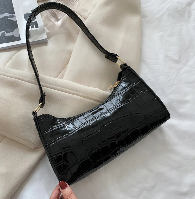Borsa Sottospalla Donna Effetto Coccodrillo - Baguette Bag in Pelle PU Fashion