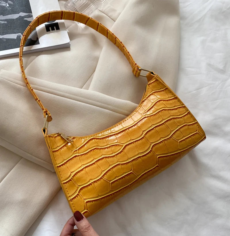 Borsa Sottospalla Donna Effetto Coccodrillo - Baguette Bag in Pelle PU Fashion