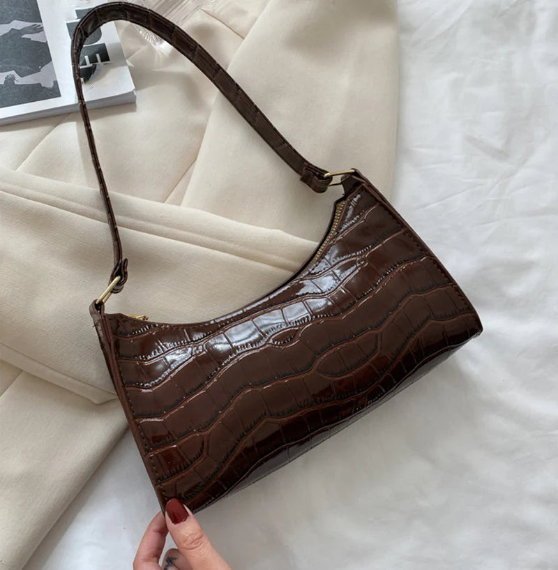 Borsa Sottospalla Donna Effetto Coccodrillo - Baguette Bag in Pelle PU Fashion