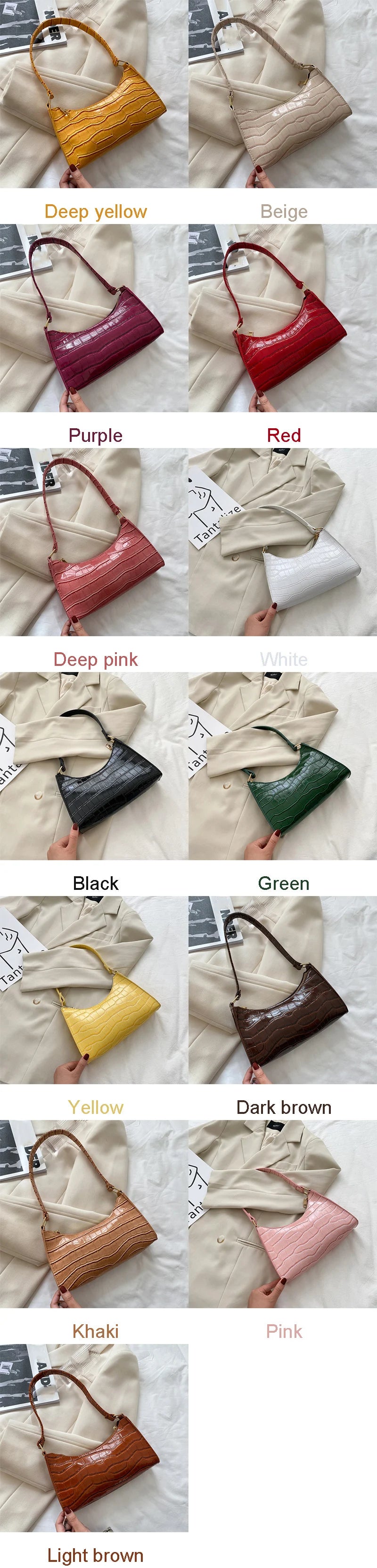 Borsa Sottospalla Donna Effetto Coccodrillo - Baguette Bag in Pelle PU Fashion