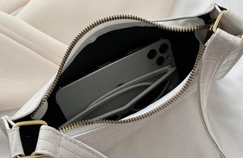 Borsa Sottospalla Donna Effetto Coccodrillo - Baguette Bag in Pelle PU Fashion