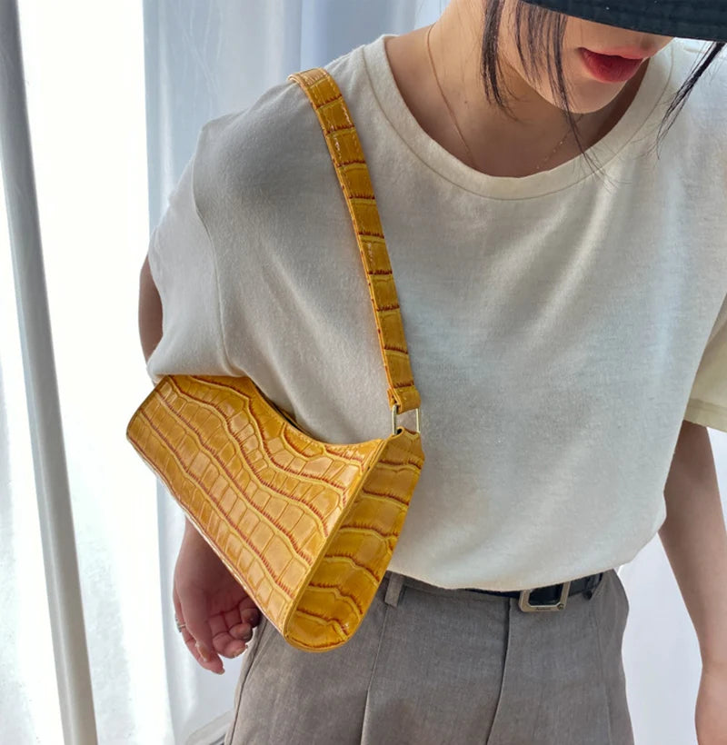 Borsa Sottospalla Donna Effetto Coccodrillo - Baguette Bag in Pelle PU Fashion