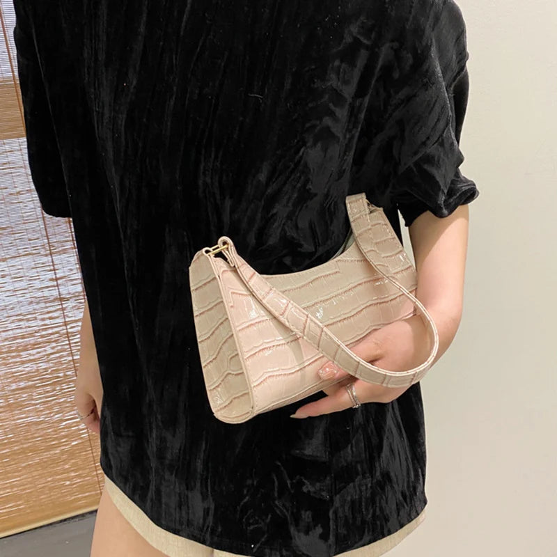 Borsa Sottospalla Donna Effetto Coccodrillo - Baguette Bag in Pelle PU Fashion