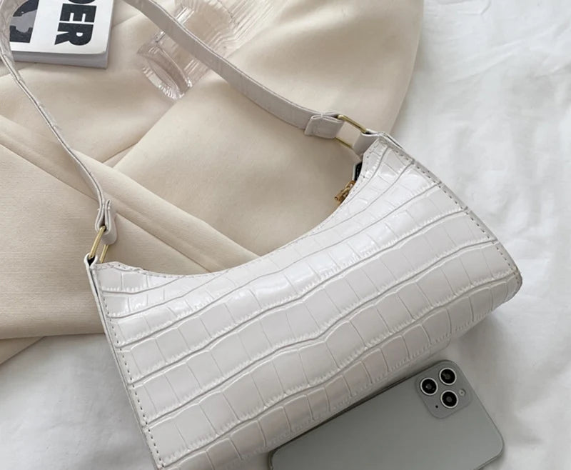 Borsa Sottospalla Donna Effetto Coccodrillo - Baguette Bag in Pelle PU Fashion