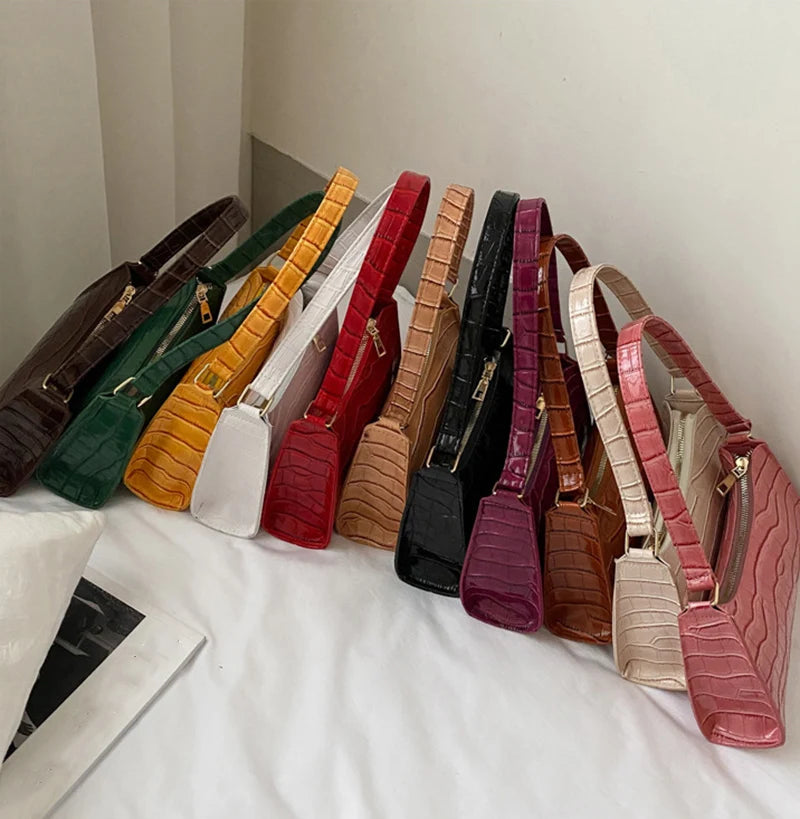 Borsa Sottospalla Donna Effetto Coccodrillo - Baguette Bag in Pelle PU Fashion