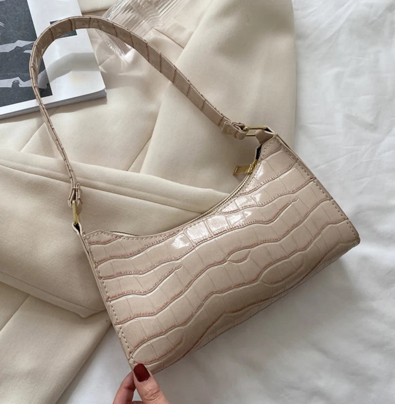 Borsa Sottospalla Donna Effetto Coccodrillo - Baguette Bag in Pelle PU Fashion
