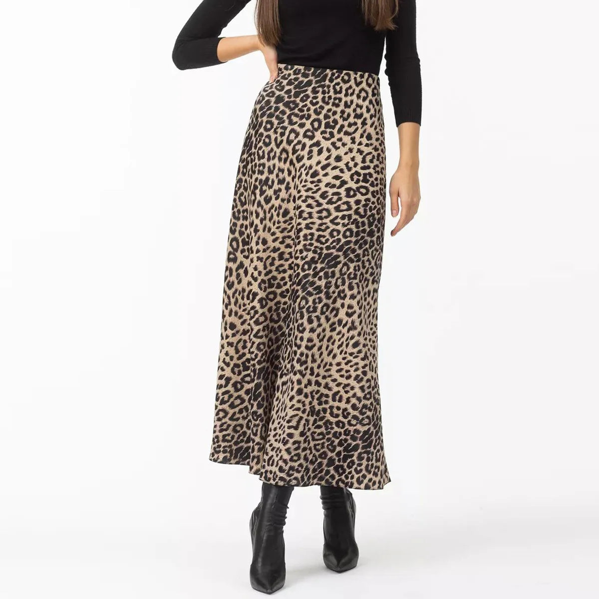 Skirts Women summer sexy leopard print high waist elastic silky skirt ankle length Forking Women's clothing WSL6751
