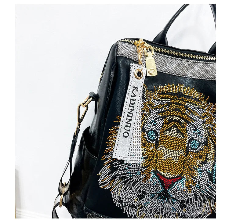 Zaino Donna Fashion con Paillettes - Borsa Scuola in Pelle Morbida per Viaggio