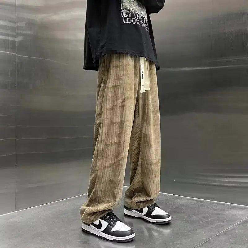 Pantaloni Casual Corduroy Gamba Larga – Stile Retrò Hong Kong