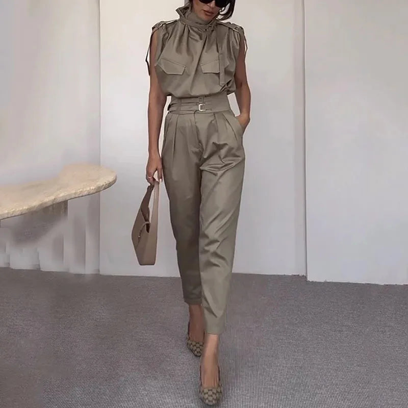 Completo Due Pezzi Estivo Donna - Top Senza Maniche e Pantaloni Lunghi