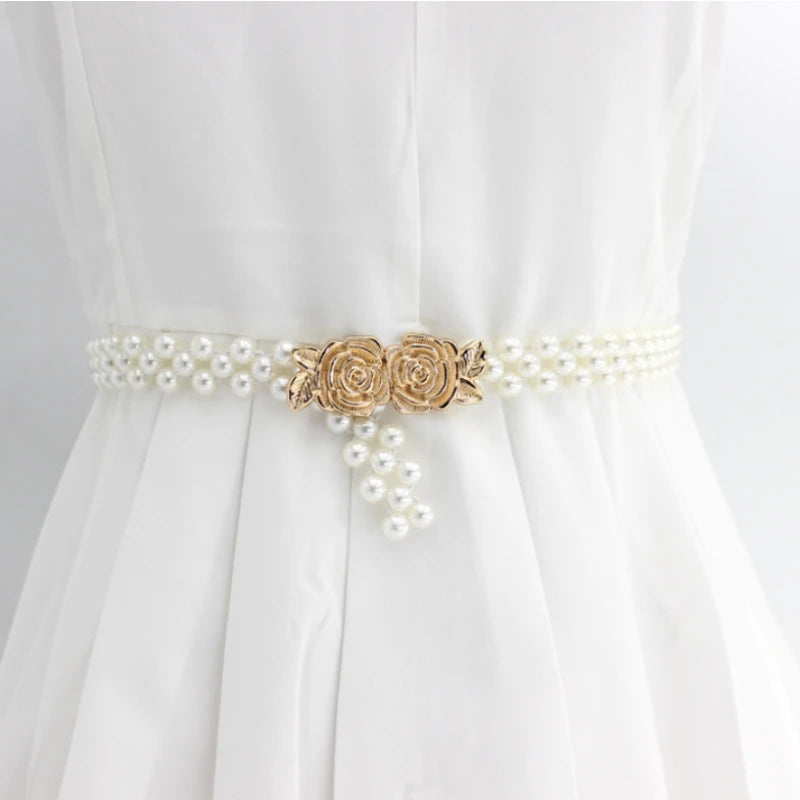 Cintura Elastica Decorativa con Perle e Strass - Accessorio Fashion per Abiti e Vestiti