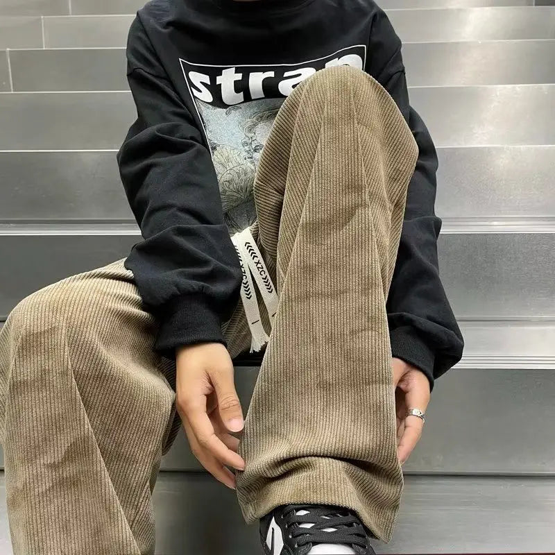 Pantaloni Casual Corduroy Gamba Larga – Stile Retrò Hong Kong