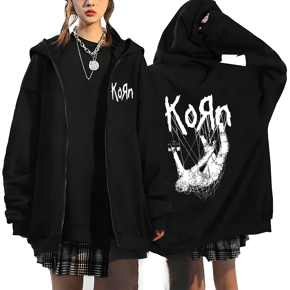 Felpa con Cappuccio Korn Rock World Tour - Zip Oversized Streetwear Hip Hop
