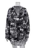 Retro Ink Shirt Three-piece Shorts Suit Women's Summer Casual Long Sleeve Button Print Fashion Shirt with Shorts Suit