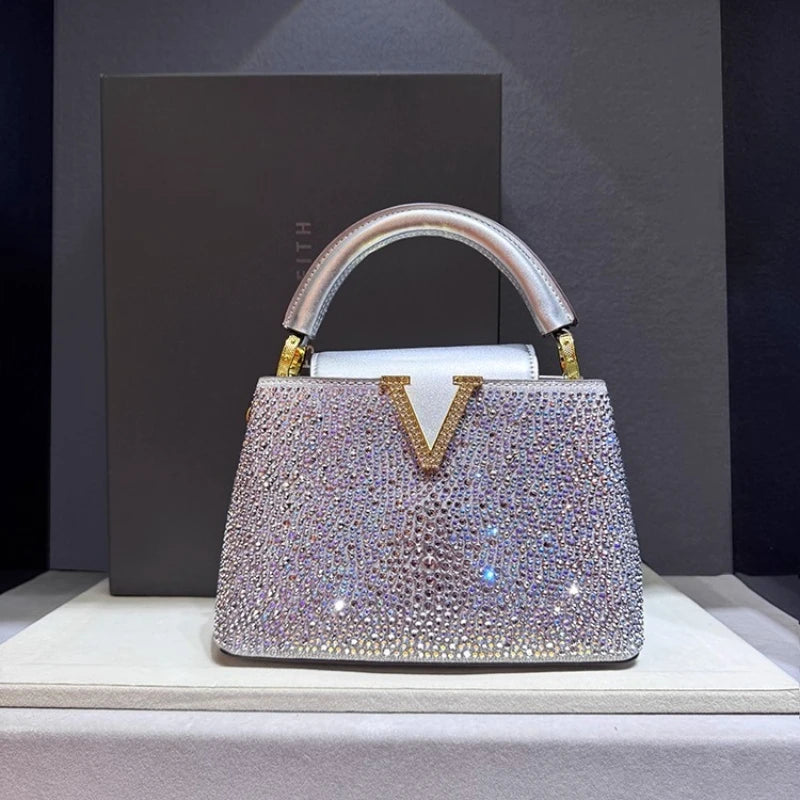 Borsa Tote Donna con Diamanti e Strass - Tracolla in Pelle Luxury