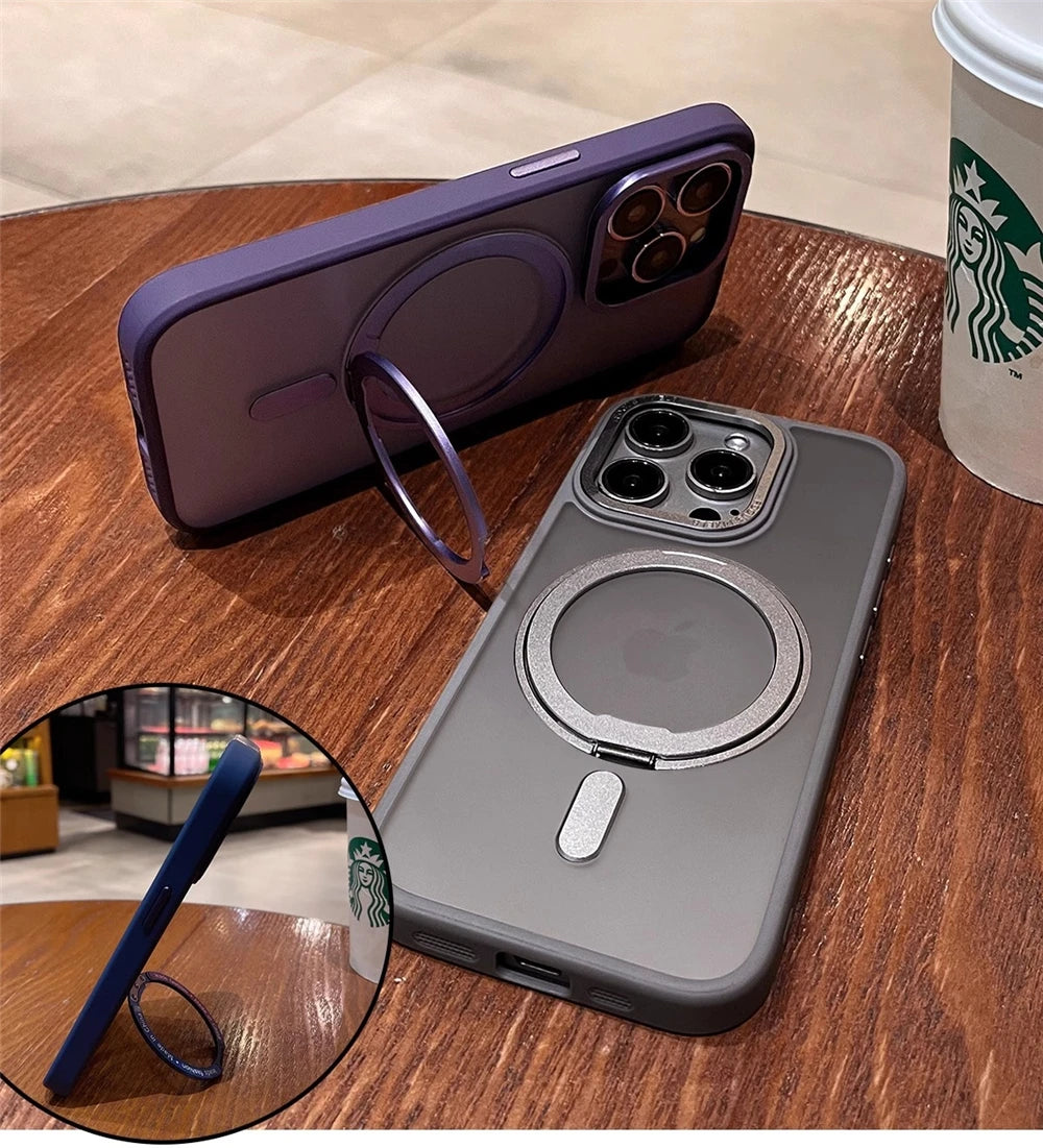 Luxury Rotate Holder Stand Magsafe Magnetic Matte Phone Case For iPhone 17 Air 12 13 14 15 16 Pro Max Protector On 15 Plus Cover