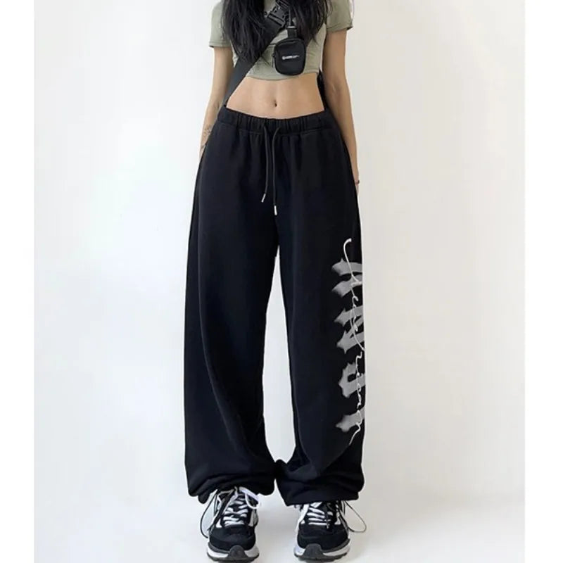 Pantaloni Donna Streetwear | Letter Print Wide Leg Trousers