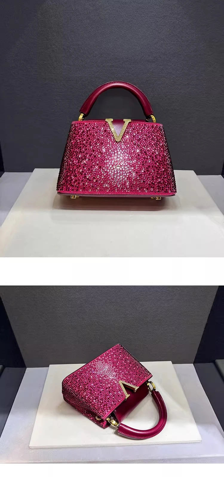 Borsa Tote Donna con Diamanti e Strass - Tracolla in Pelle Luxury