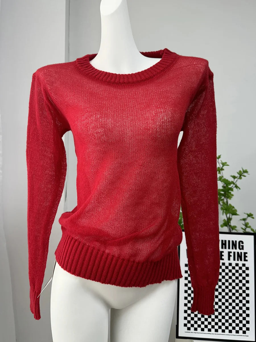 Maglione Elegante Donna Casual Moda Largo Pullover Traforato Colori Caramella