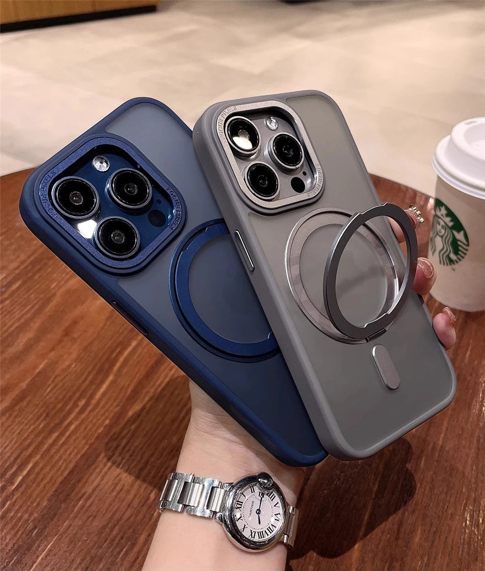 Luxury Rotate Holder Stand Magsafe Magnetic Matte Phone Case For iPhone 17 Air 12 13 14 15 16 Pro Max Protector On 15 Plus Cover