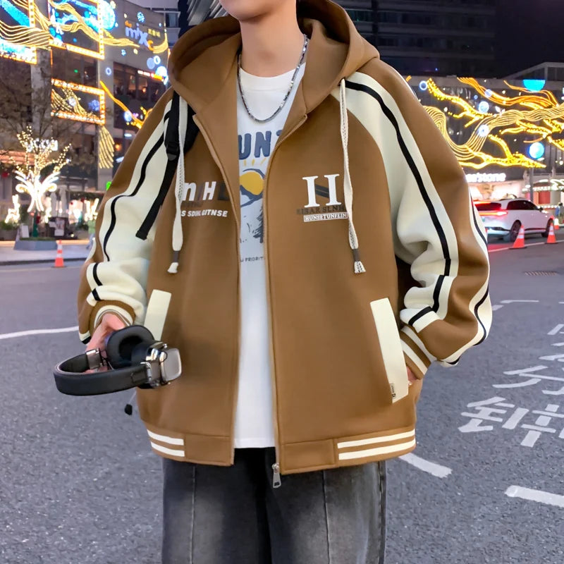 Felpa con Cappuccio Uomo Casual Moda Cardigan Giacca Comoda Primavera Autunno