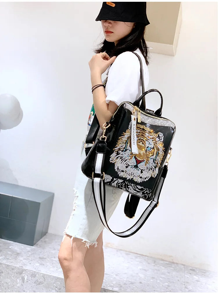 Zaino Donna Fashion con Paillettes - Borsa Scuola in Pelle Morbida per Viaggio