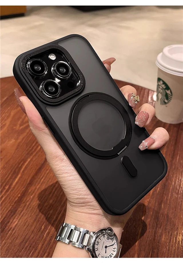 Luxury Rotate Holder Stand Magsafe Magnetic Matte Phone Case For iPhone 17 Air 12 13 14 15 16 Pro Max Protector On 15 Plus Cover