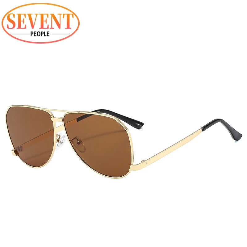 Oversized Pilot Shiled Sunglasses Women 2026 Luxury Brand Vintage Square Metal Frame Shades Eyewear For Ladies Double Beam