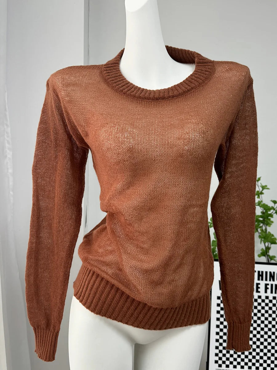 Maglione Elegante Donna Casual Moda Largo Pullover Traforato Colori Caramella